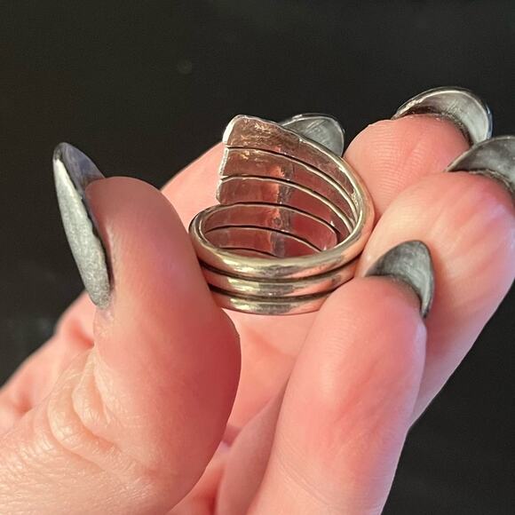 Vintage 925 Sterling silver triple band art deco twist ring oxidized size 6.5 - Picture 5 of 8